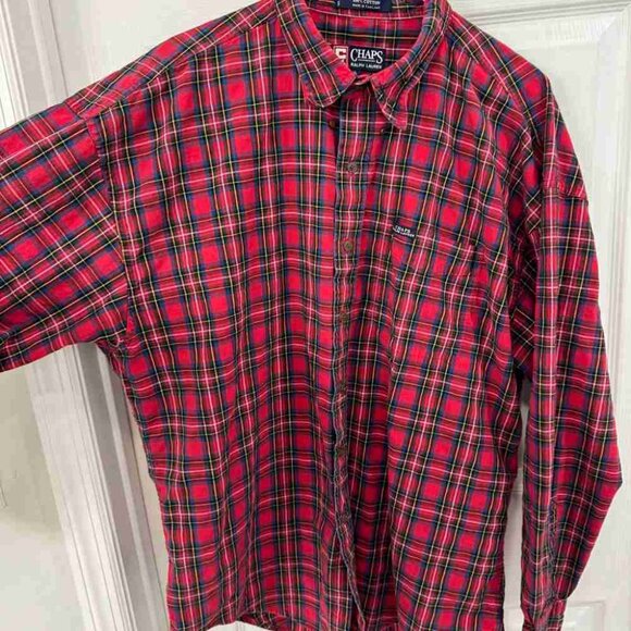 Chaps Ralph Lauren Red and Green Plaid Men's Shirt - Picture 2 of 4